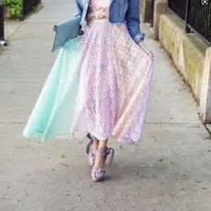 Free People Rainbow Color Me Lace Patchwork Sheer Maxi Skirt S